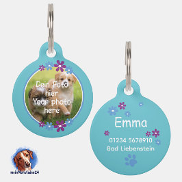 Blumen blau lila | türkis Hundemarke  Huisdierpenning