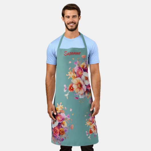 Blumen, Bouquet aqua, bunt Schort (Gedragen)