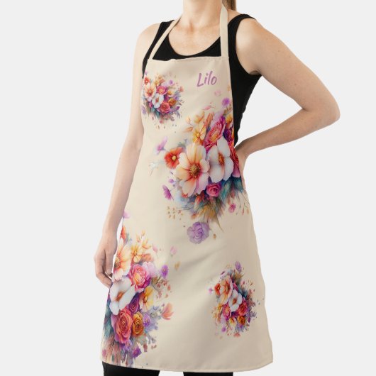 Blumen, bunt, Beige, bouquet, Name oder Monogramm Schort (Insitu)