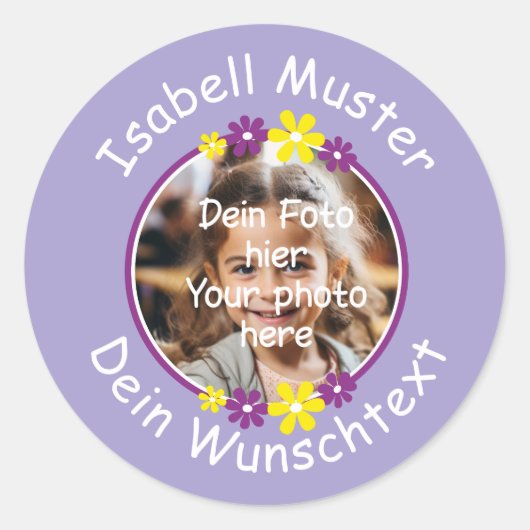 Blumen gelb lila | Fotoaufkleber lila Ronde Sticker (Voorkant)