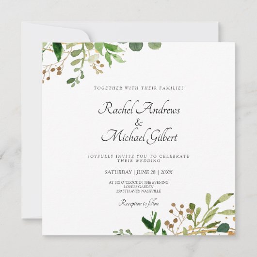 Blumen Grün Gold Einladung Feestdagenkaart (Voorkant)