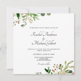 Blumen Grün Gold Einladung Feestdagenkaart