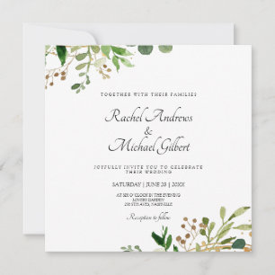 Blumen Grün Gold Einladung Feestdagenkaart