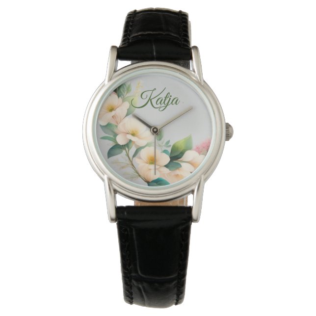 Blumen in creme weiß horloge (Voorkant)