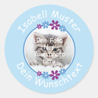 Blumen lila blau | Fotoaufkleber hellblau Ronde Sticker