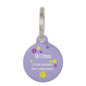 Blumen lila gelb | lila Hundemarke Huisdierpenning (Achterkant)