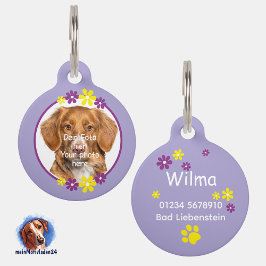 Blumen lila gelb | lila Hundemarke Huisdierpenning