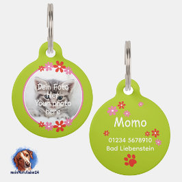 Blumen rosa rot | grüne Tiermarke  Huisdierpenning