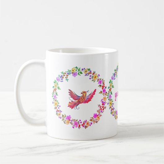 Blumenkranz mit Vogel Koffiemok (Links)
