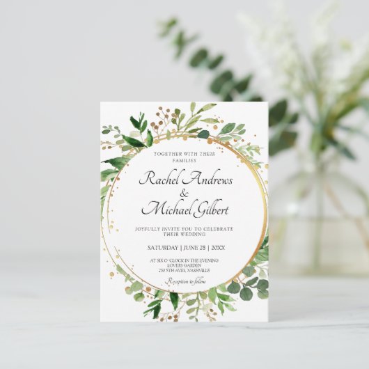 Blumenkreislauf Grünes Gold Hochzeit Einladung Briefkaart (Staand voorkant)