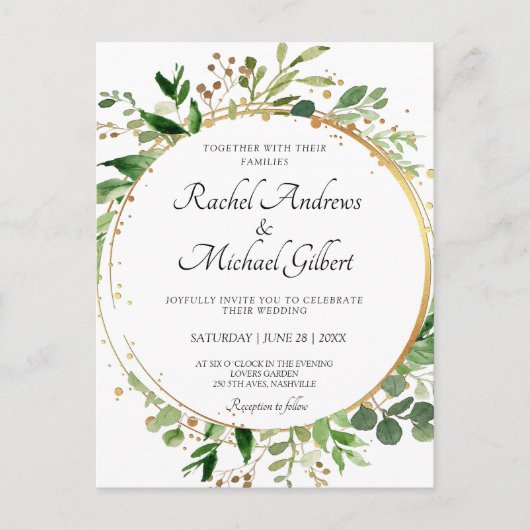 Blumenkreislauf Grünes Gold Hochzeit Einladung Briefkaart (Voorkant)