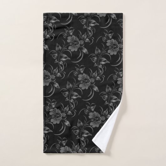 Blumenmuster auf schwarzem Hintergrund Handdoek (Handdoek)