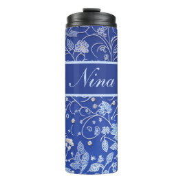 Blumenmuster blau, hellblau thermosbeker