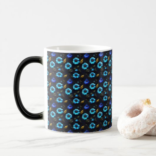 Blumenmuster blaue Blüten Magische Mok (Met donut)