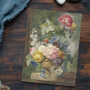 Blumenstrauß in einer vaas mit vogelnest briefkaart
