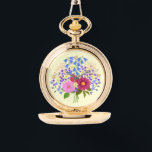 Blumenstrauss Yellow Necklace Watch Horloge<br><div class="desc">A pocket watch with an image of a beautiful flower bouquet. The background,  image and text can be modified. Original artwork by W.B.</div>