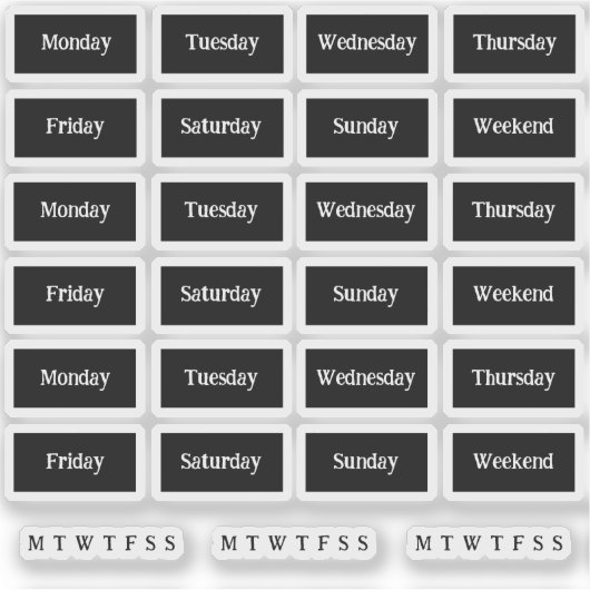 Blurbs. Dagen van de week - Mono Sticker (Voorkant)