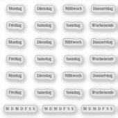 Blurbs. Dagen van de week - Transparant (DEUTSCH) Sticker (Voorkant)