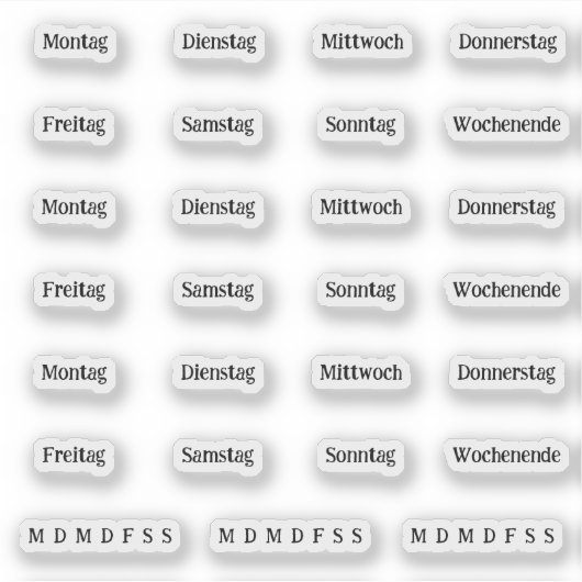 Blurbs. Dagen van de week - Transparant (DEUTSCH) Sticker (Voorkant)