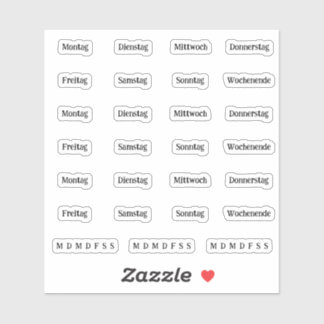 Blurbs. Dagen van de week - Transparant (DEUTSCH) Sticker