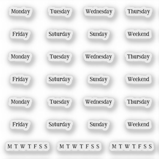 Blurbs. Dagen van de week - transparant Sticker (Voorkant)