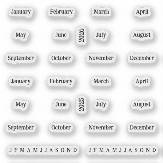 Blurbs. Maanden van het jaar 2025 2026 - transpara Sticker (Voorkant)