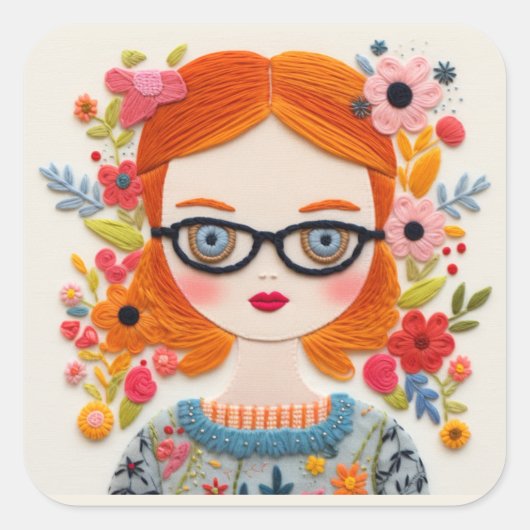 Blurbs. Redhead Girl Nerd Sticker (Voorkant)
