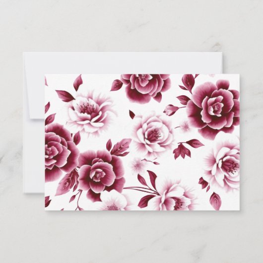 Blurgundy bloemstuk driedubbele grens bruiloft RSVP kaartje (Achterkant)