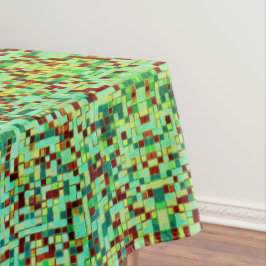 Blurred green en oranje kleine vierkantjes of tege tafelkleed