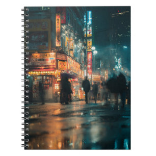 Blurred Neon Rain Night-Notitieboek Notitieboek