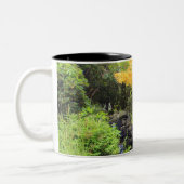 Blurred Rock Waterfall, Maple Green & Oranje Trees Tweekleurige Koffiemok (Links)