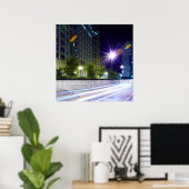 Blurred Traffic at Night Poster (Thuiskantoor)