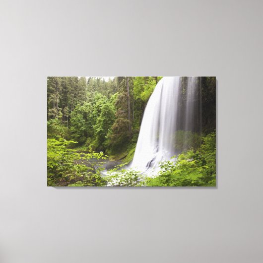 Blurred Waterfall en Forest Uitzicht in Oregon Canvas Afdruk (Voorkant)