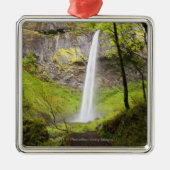 Blurred Waterfall in Oregon rond Lush Greenery Metalen Ornament (Voorkant)