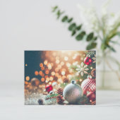 Blurry Glitter Achtergrond met Ornamenten Kerst Briefkaart (Staand voorkant)