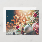 Blurry Glitter Achtergrond met Ornamenten Kerst Briefkaart (Voorkant / Achterkant)