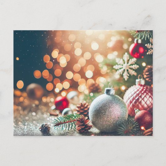 Blurry Glitter Achtergrond met Ornamenten Kerst Briefkaart (Voorkant)