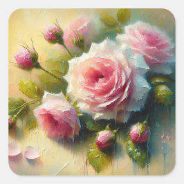 Blurry Natte Rozen - Floral Series Art Collectie Vierkante Sticker