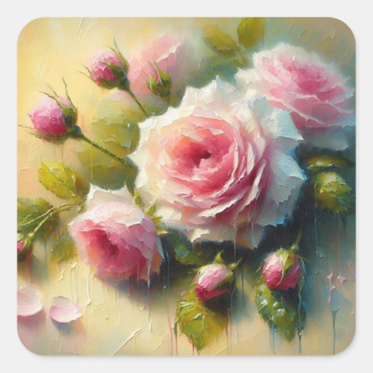 Blurry Natte Rozen - Floral Series Art Collectie Vierkante Sticker (Voorkant)