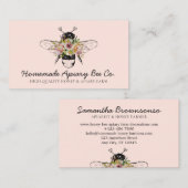 Blus Pink Cute Hearts Floral Apiary Honey Bee Visitekaartje (Voorkant / Achterkant)