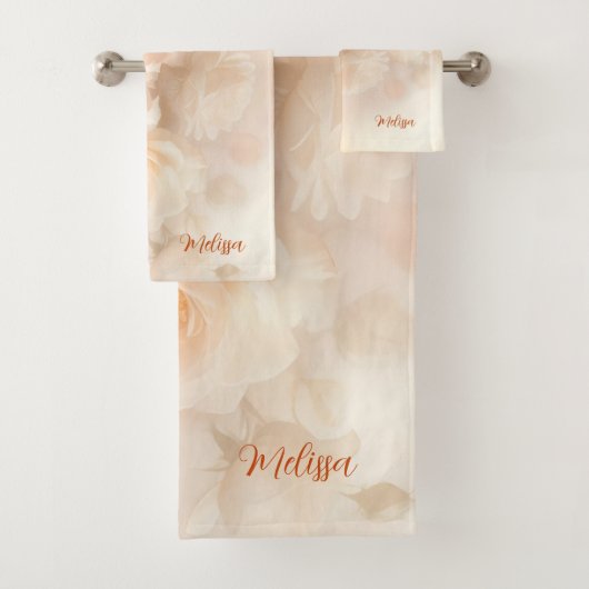 Blush 3 D Watercolor Roses Monogram Bad Handdoek (Insitu)