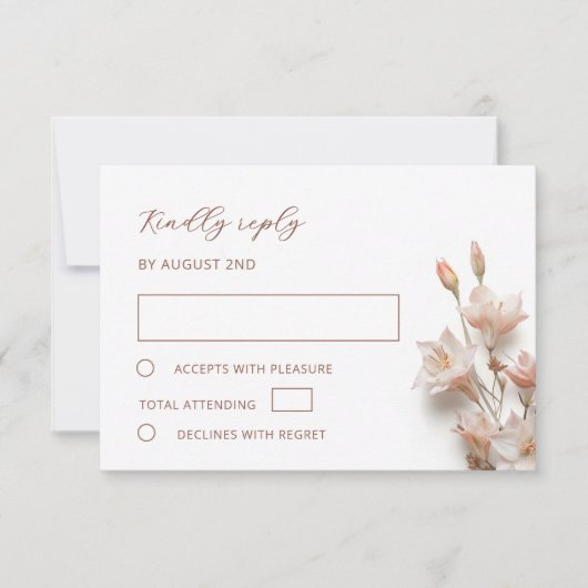 Blush 3D Boho Flowers Wedding RSVP Kaartje (Voorkant)
