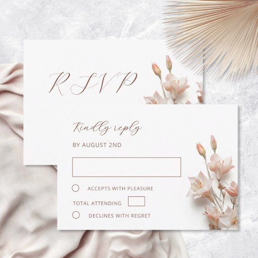 Blush 3D Boho Flowers Wedding RSVP Kaartje