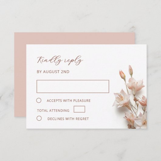 Blush 3D Boho Flowers Wedding RSVP Kaartje (Voorkant / Achterkant)