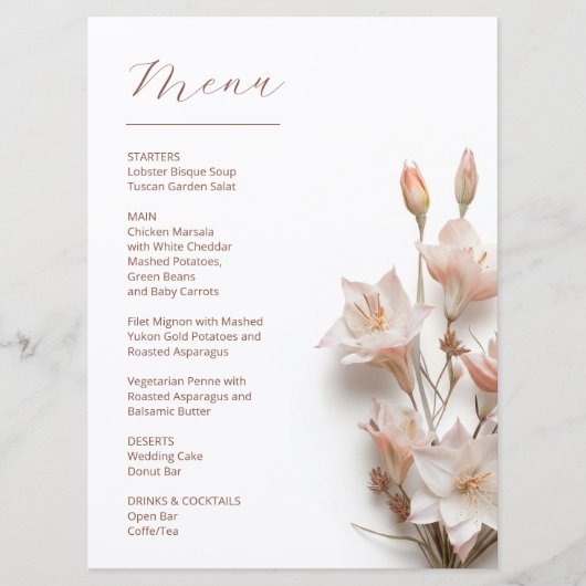  Blush 3D Boho Flowers White Menu (Voorkant)