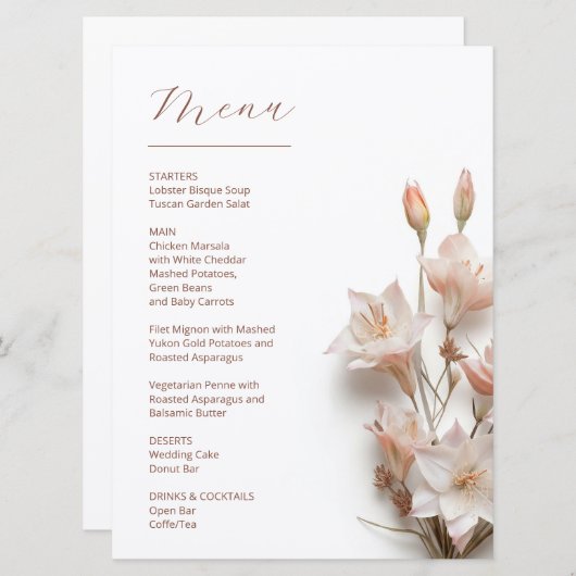 Blush 3D Magnolia Flowers White Menu (Voorkant / Achterkant)