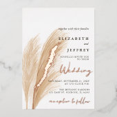 Blush Aards Aardse Neutraal Boho Pampas Bruiloft Folie Uitnodiging (Voorkant)