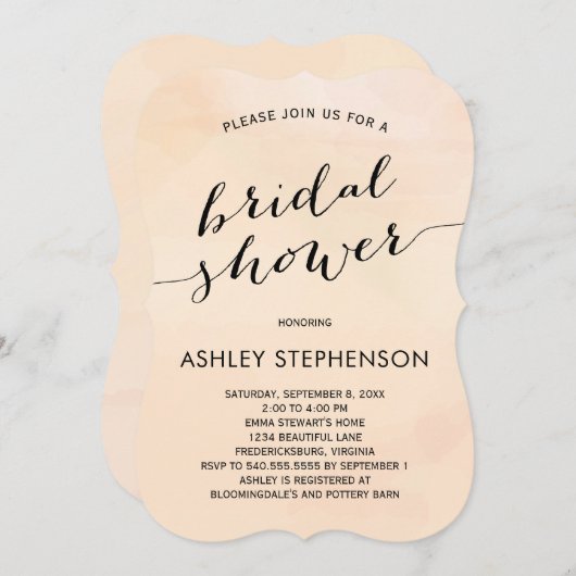 Blush Abridal Waterverf Bridal Shower Invitation Kaart (Voorkant / Achterkant)
