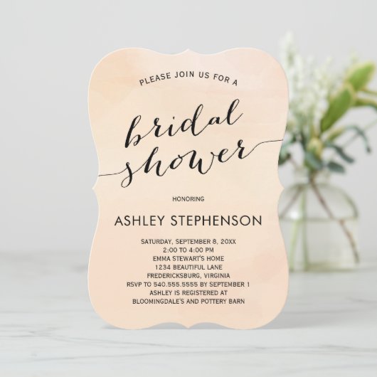 Blush Abridal Waterverf Bridal Shower Invitation Kaart (Staand voorkant)