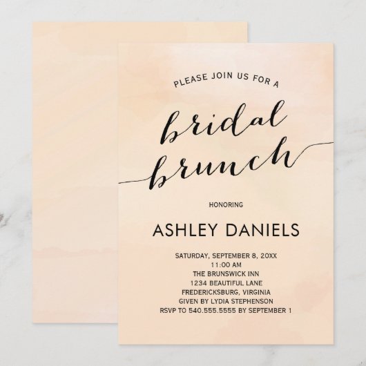 Blush Abridal Waterverf Brunch Uitnodiging (Voorkant / Achterkant)